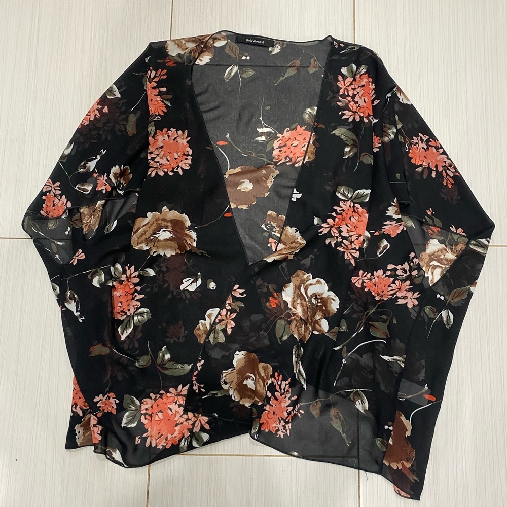 Beautiful Floral Color Swatch Womens Medium Kimono Imperfect Wrap Cardigan